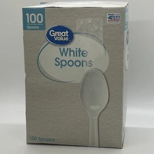 Great Value Everyday Kitchen Disposable Plastic Picnic Spoons, White, 95Count - Picture 1 of 7