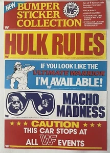 Vintage 1988 WWF Bumper Sticker Bundle of 4 Hulk Hogan Warrior Savage NEW SEALED - Picture 1 of 7