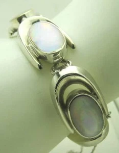 FAB ESTATE PINK MOTHER OF PEARL CHUNKY STYLE STERLING SILVER BRACELET, 5 & 7/8" - Picture 1 of 8