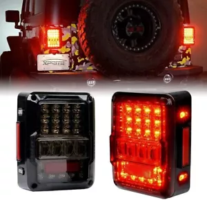 Xprite Smoked LED Tail Lights Rear Reverse Brake Lamp for 07-18 Jeep Wrangler JK - Picture 1 of 7