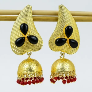 Black Onyx Gemstone Gold Plated Chandeliar Earrings Designer Jewelry 2.5" - Picture 1 of 1