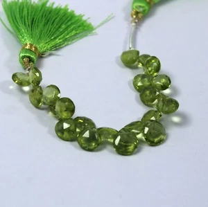 27 Ct 7.5 to 8 MM Natural Faceted Green Peridot Heart Shape Cut 3.5 Inch Beads - Picture 1 of 9
