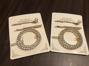 New Gold Tone Round Rhinestone Hair Pins Lot of 2 Fashion Hair Accessories #1 - Picture 1 of 8