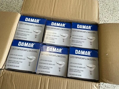 NEW DAMAR LED18PAR38FL/3K/D/WL 120V 18W 3000K E26 Base Par38 Dim Light Bulbs x6 - Image 1 of 4