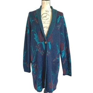Cárdigan Suéter Lana Mohair Oriana L Punto Largo Cottagecore Boho Floral Azul - Imagen 1 de 14