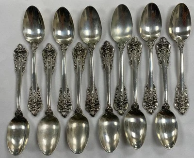 Colheres de chá de prata esterlina barroca Wallace Grande conjunto de 12 sem monograma #AAA - Imagem 1 de 2