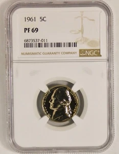 1961 Jefferson Nickel BIG GRADE! NGC Gem Proof 69 - Picture 1 of 2