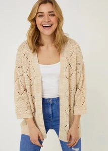 Anthropologie Moth Cream 100% Cotton Crochet Open Front Sweater Cardigan Top L - Picture 1 of 7