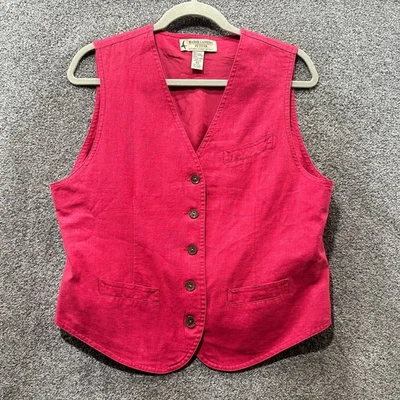 VTG Marsh Landing Vest Women Medium Petite Pink Linen Blend Button Up Sleeveless - Image 1 of 4