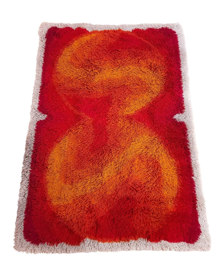 DESSO Allegro shag dralon wool rug orange yellow red vintage Mid Century 60s 70s Foto 1 de 4