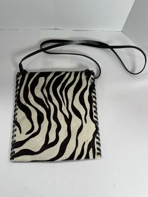 Bolsa tiracolo vintage de couro fóssil com estampa de zebra e cabelo de bezerro - Imagem 1 de 4