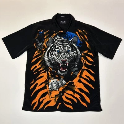 Винтажная мужская рубашка Tiger размер большой черный Y2K KAD одежда на пуговицах - Изображение 1 из 4
