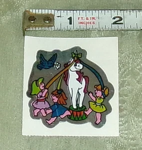 Vintage 80er BJ Aufkleber Spezialitäten Folie Mädchen Einhorn Sticker - Bild 1 von 2