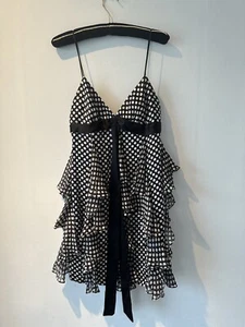 Milly Silk Black & White Polkadot Ruffled Mini Dress UK 8 - Picture 1 of 12