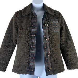 Pendleton Sz XS Jacket Brown Sherpa Button Up Coat Pockets Collared Flannel Trim - Picture 1 of 6