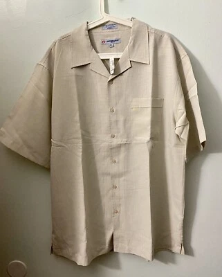 ¡NUEVO CON ETIQUETAS! Camisa de vestir azul ancla manga corta beige a cuadros para hombre XL Foto 1 de 4