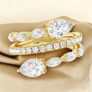 Anello di Fidanzamento Taglio Pera Oro Giallo 14K 1,80Ct Certificato IGI Diamante Coltivato in Laboratorio - Foto 1 di 10