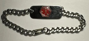 Vintage Silver Tone Diabetic Medical Alert Bracelet Unbranded Approx 8" Chain - Picture 1 of 2