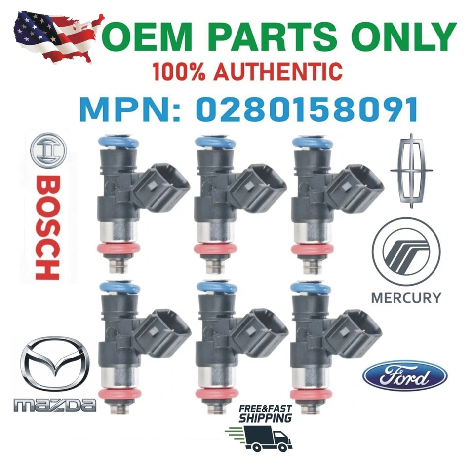 Inyectores de combustible Bosch x6 OEM para Mazda y Ford y Lincoln y Mercury 3,5 L V6 3,7 L V6 Foto 1 de 1