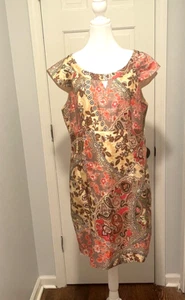 VTG Liz Claiborne Cap Sleeve Floral Print Keyhole Neck Knee Length 16 to14 Dress - Picture 1 of 24