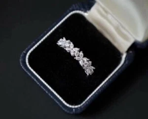 Pave CZ Silver SP Flower Lucky Clover Promise Band Ring RS78 - Picture 1 of 2