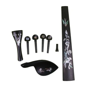 Neu 4/4 Violine Kit Ebenholz Saitenhalter Wirbel Ende Pin Kinnstütze Griffbrett schönes Inlay - Bild 1 von 5