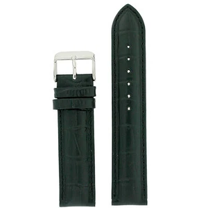 Watch Band Waterproof Leather Straight Cut Crocodile Grain Strap Black 18 -22mm - Picture 1 of 3