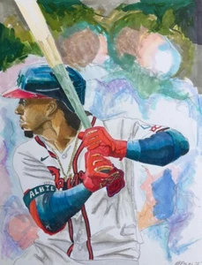 MLB SPORTS PLAYER PRINT of Braves Shortstop, Ozzie Albies, by Michael Brown - Picture 1 of 1