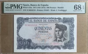 PMG 68 EPQ / Spain Banco De España 500 Pesetas 1971 Pick 153a Very Rare Top 68 - Picture 1 of 2