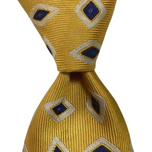 TURNBULL & ASSER Mens 100% Silk Necktie ENGLAND Luxury Geometric Yellow/Blue GUC - Picture 1 of 3