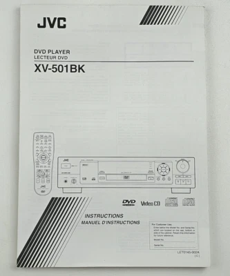 Original Instructions Manual Operating Guide Book for JVC XV-501BK DVD Player - Image 1 of 3