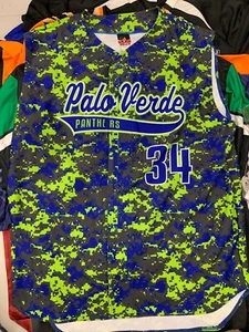 Palo Verde Full Button Baseball Vest Shirt Men's Large #34 Camo Green Blue - Picture 1 of 2