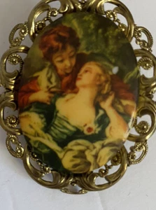 Broche de filigrana de Alemania Occidental, pintura artística joyería vintage años 60 - Imagen 1 de 3