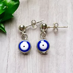 Evil Eye Earrings Handmade Protection Jewellery Enamel Bead Gift for Her Boho - Picture 1 of 8