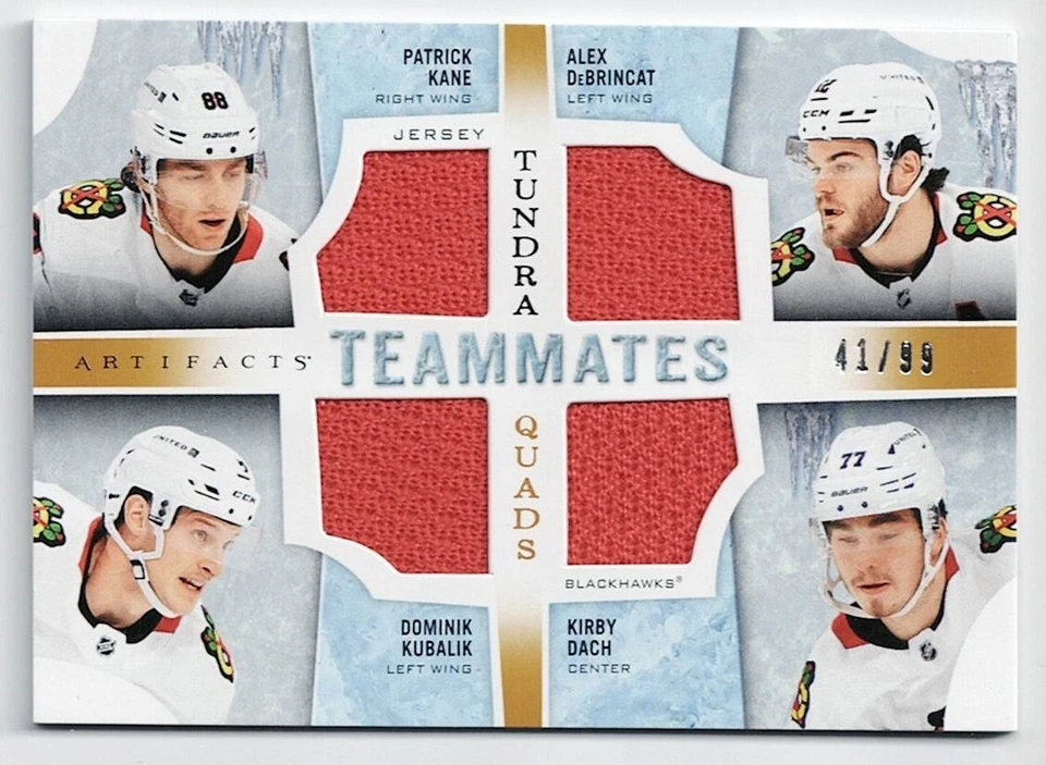 2021-22 Artifacts Quad Jersey Patrick Kane Alex DeBrincat Kubalik Kirby Dach /99 - Image 1 of 1