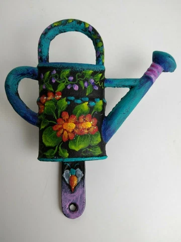 Hand Painted Cast Iron Door Knocker ~ Watering Can with Florals & a Cute Bug Cover