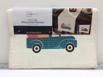 Mainstays Plaid Truck & Tree Reversible Decorative Runner Fall/Christmas 13"x72" - Image 1 of 3