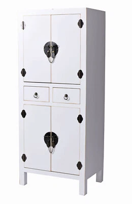Dielenschrank Feng Shui Hochschrank Chinaschrank Hochkommode Weiss Dekoschrank - Bild 1 von 4