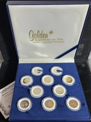 10 MORGAN MINT STATEHOOD QUARTERS 24K GOLD ENHANCED 1999-2000 W/ CASE SC215 - Image 1 of 4
