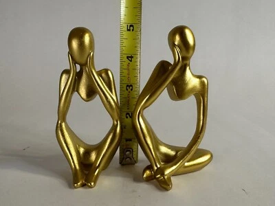 Estatua de pensador de decoración dorada arte abstracto conjunto de 2 resina fundida 5" de alto Foto 1 de 4