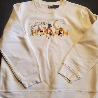 EDICIONES DE VACACIONES Happy HALLOWEEN Bordado Para Mujer Talla Mediana M Blanco Foto 1 de 4