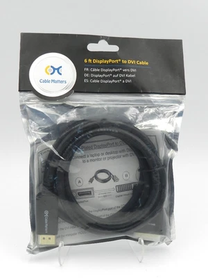 CABLE MATTERS 6’ DisplayPort to DVI Adapter Black 102004-6 NEW - Image 1 of 4