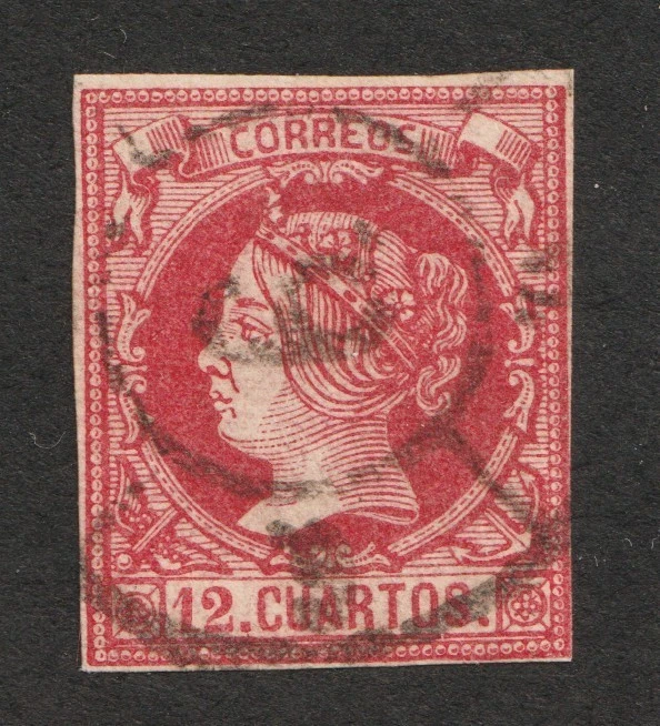 1860 Spain Sc# 51 - 12 Cuartos, Queen Isabella II. Used stamp, SOTN Cv$14.00 - Image 1 of 1