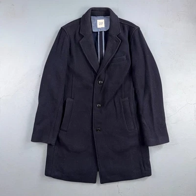 Gap Trench Coat Mens S Navy Wool Blend Overcoat Lanificio Nello Fabrics Italy - Image 1 of 4