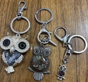 LOT OF 3 BEJEWELED OWL PURSE CHARM KEYCHAINS - Picture 1 of 6