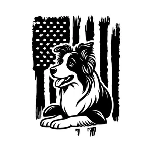 Distressed American Flag Border Collie Dog Puppy USA Patriot Decal Sticker - Picture 1 of 3