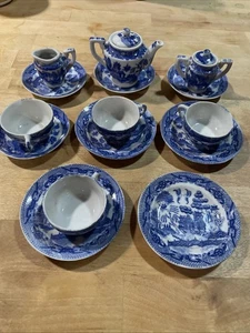 Vintage Blue Willow Transor Ware Stücke Kind Puppe Teller Japan MCM - Bild 1 von 12