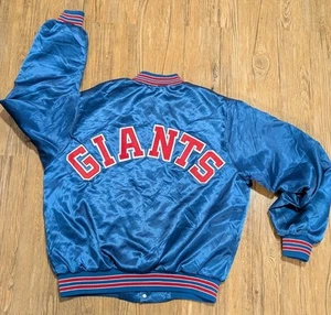 Vintage 80s New York Giants Chalk Line Satin Jacket Large L Made in USA Bomber - Picture 1 of 9