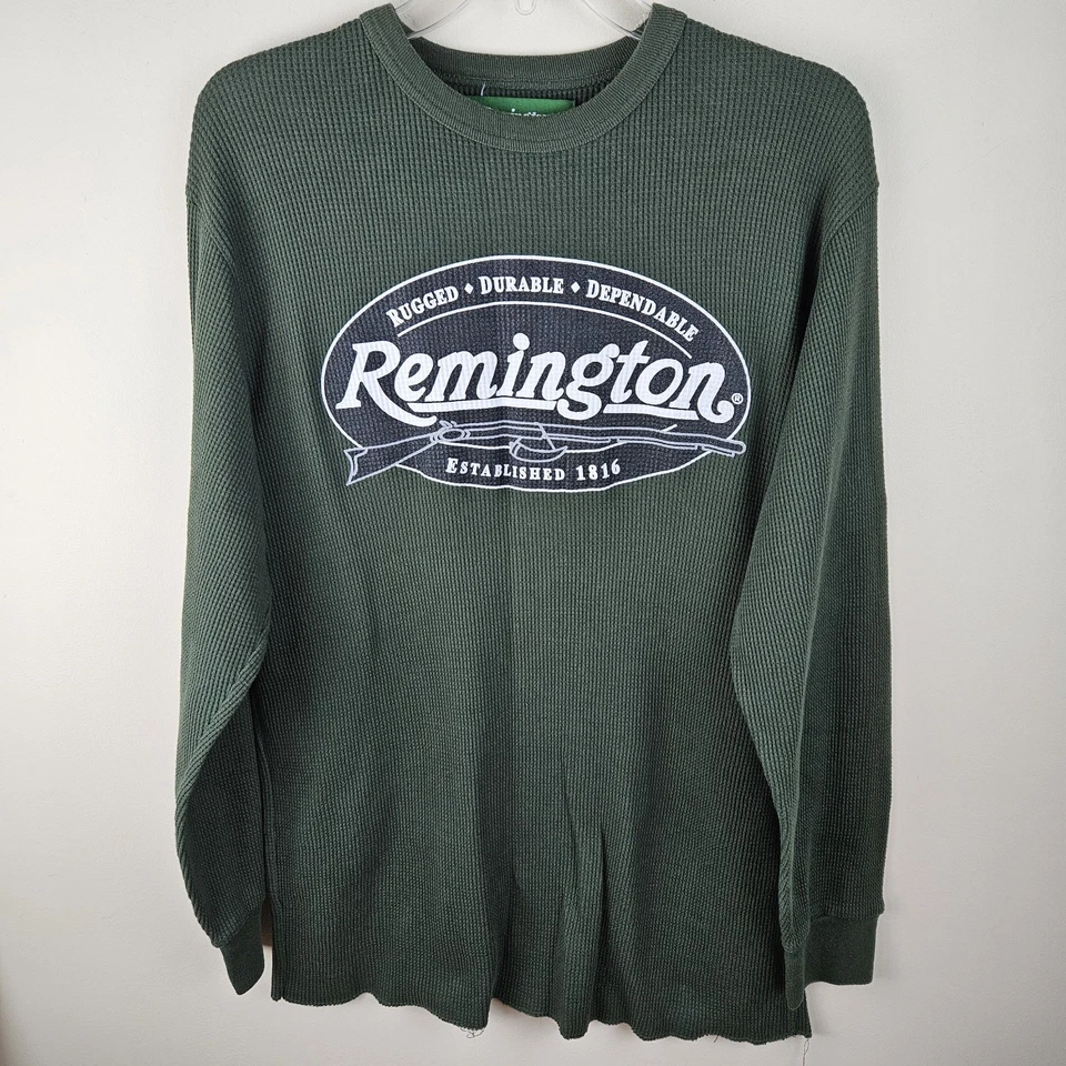 Camisa waffle masculina manga longa Remington armas de fogo grande térmica verde gráfico - Imagem 1 de 4