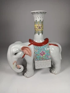 ANTIQUE CHINESE EXPORT PORCELAIN ELEPHANT JOSS STICK 10.5" TALL - Picture 1 of 15